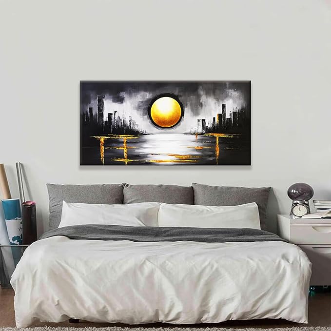 Abstract Black And Gold Wall Art Painting Canvas Art Wall Decor Prints Abstract Wall Decor For Living Room Wall Bedroom Kitchen Office Artwork Ready To Hang 24" × 48"
