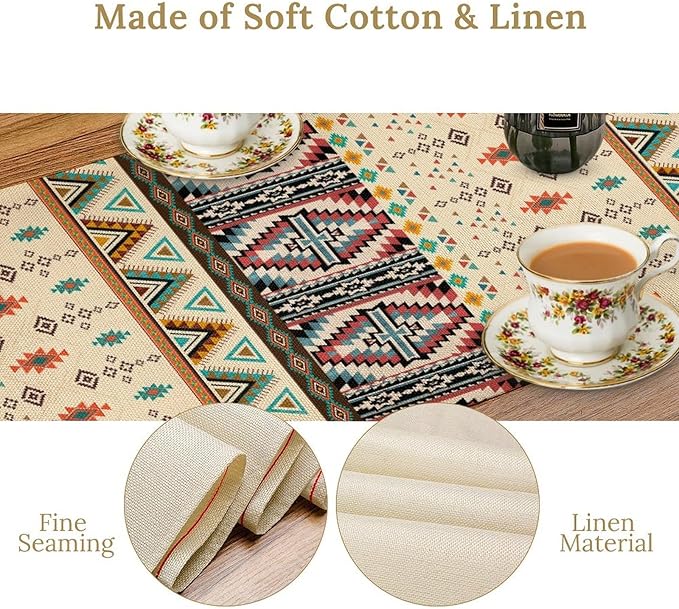 Native Aztec Table Runner, Tribal Style Southwestern Geometric Western Ethnic Style Table Dresser Scarves Table Setting Decor for Garden Farmhouse Dining Kitchen Table Decoration, 13x72 inches