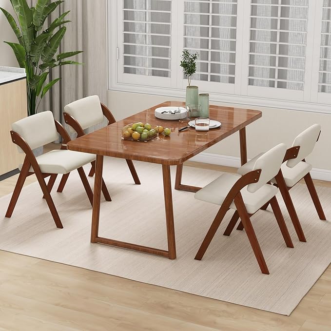 GOFLAME Folding Dining Chairs Set of 4, Upholstered Kitchen Chairs with Padded Seat & Backrest, Modern Side Chairs with Rubber Wood Legs for Home Office Events, Wedding, No Assembly Needed, Walnut