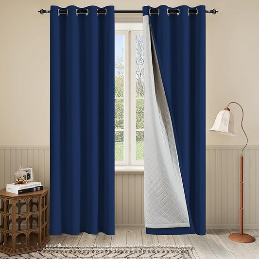 3-in-1 Heavy Winter Room Divider Curtains Grommet Design 100% Blackout Thermal Soundproof Curtains for Bedroom Living Room 1 Panel Navy Blue 50x80 Inches