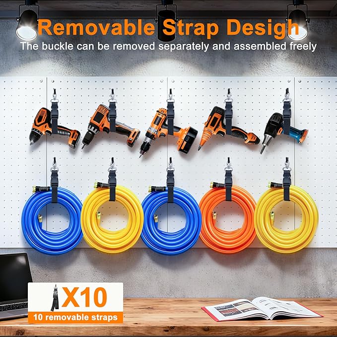 Extension Cord Organizer with 5 Detachable straps, 2 PCS Extension Cord Holder, Garage Garden Storage Straps for Cable, Hose, Rope, Tool