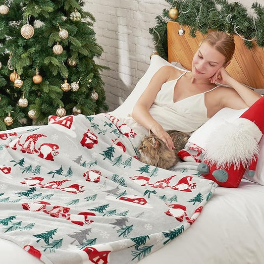 Cozy Bliss Gnome Throw Blanket Spring Blanket Warm Plush Throw Blankets,Ultra Soft Cozy Throw Blankets for Couch,Sofa and Bed(Xmas Gnome Family,60"x80")