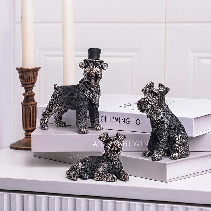 Vintage Black Dog Figurines Home Decor,Resin Small Animal Statue Set of 3,Modern Coffee Table Figurine for Living Room Desk Home Bookshelf Shelves Collectible Figurines,Gifts for Mom Women