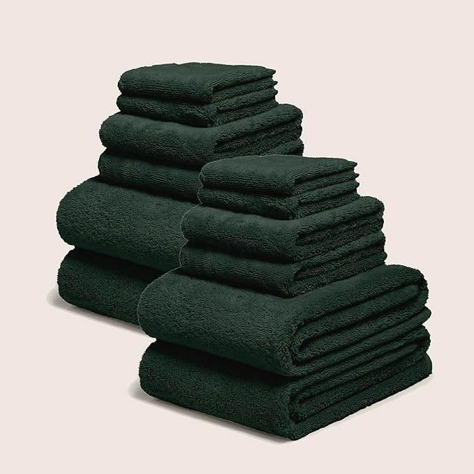 Italic Ultraplush 12-Piece Family Towel Set – Luxury Bath Towels, Hand Towels & Washcloths – Plush, Quick Dry, 800GSM 100% Australian Cotton for Bathroom & Spa - White & Blue (Deep Forest)