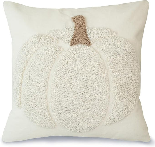 GEEORY Fall Pillow Covers 18x18 inch, Embroidered Pumpkins Throw Pillows Farmhouse Thanksgiving Decor Canvas Cushion Case for Sofa & Bed Home Decorations (Beige) GX001-1-18