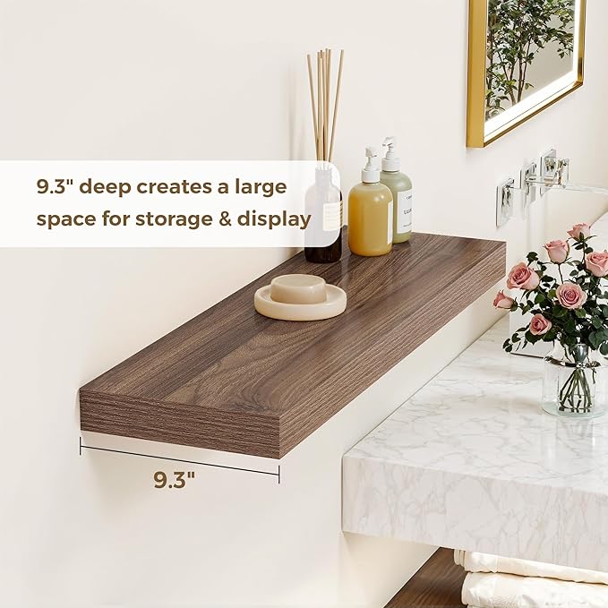 Dreamland 55 Inches Floating Shelves for Wall, 9.3" Deep Long Floating Shelves Set of 1, Large Display & Storage Shelf, Wall Shelf for Bathroom Bedroom Living Room Kitchen Office, Walnut
