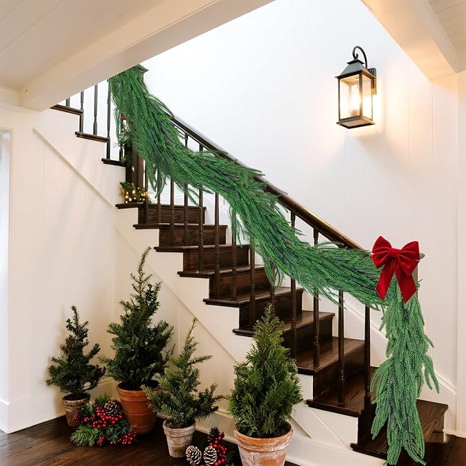 6 Ft Norfolk Pine Garland, Artificial Dense Christmas Garland Ornaments, Real Touch Greenery Garland for Fireplace, Stairs, Table, Mantle, Wall, Indoor, Outdoor Christmas Decorations