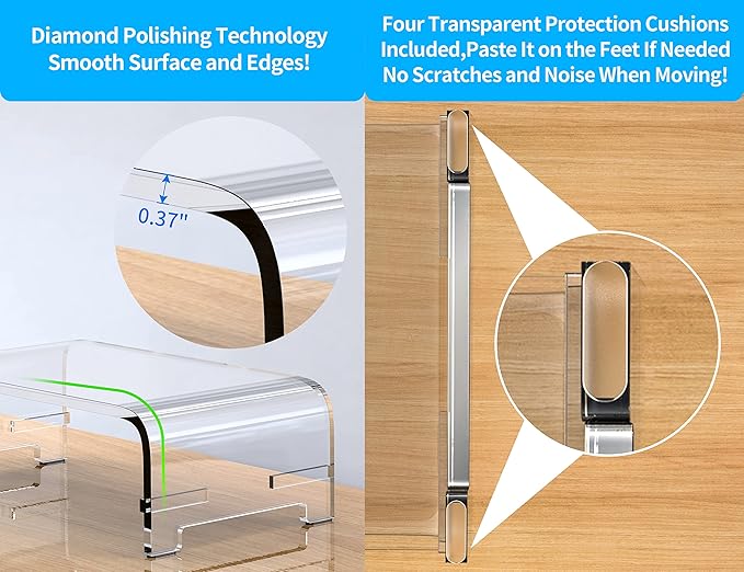 Acrylic Monitor Stand Riser Desk Shelf 2 Tier, 5 Inches High, Laptop Stand for Desk Clear Computer Desk Organizer Shelf for PC/Printer Storage Laptop Desktop Stand Organization