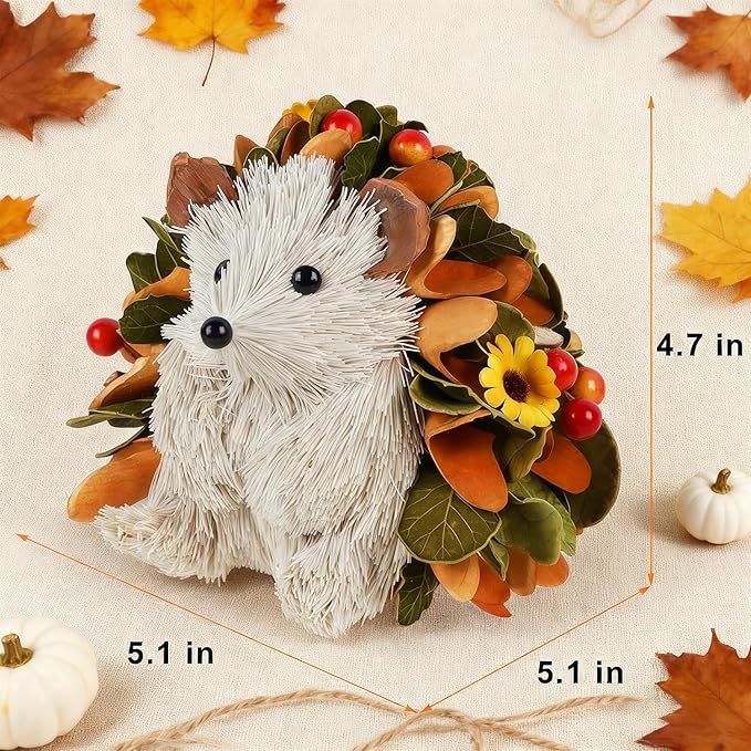 Glintoper Fall Decoration for Home, 2 Pack Thanksgiving Straw Hedgehog Figurine with Woodchip, Harvest Autumn Gifts Shelf Sitters, Tabletop Centerpieces Woodland Animal for Kitchen Office Decor