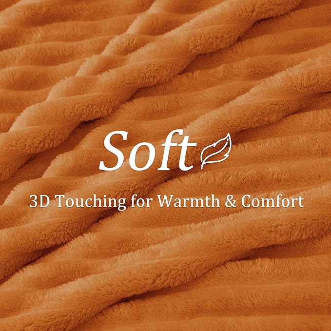 BEDELITE Fall Throw Blanket for Couch - 300GSM Soft & Warm Fluffy Fleece Blanket, Decorative and Giftable Burnt Orange Striped Blankets for Women, Men, 50"x60"