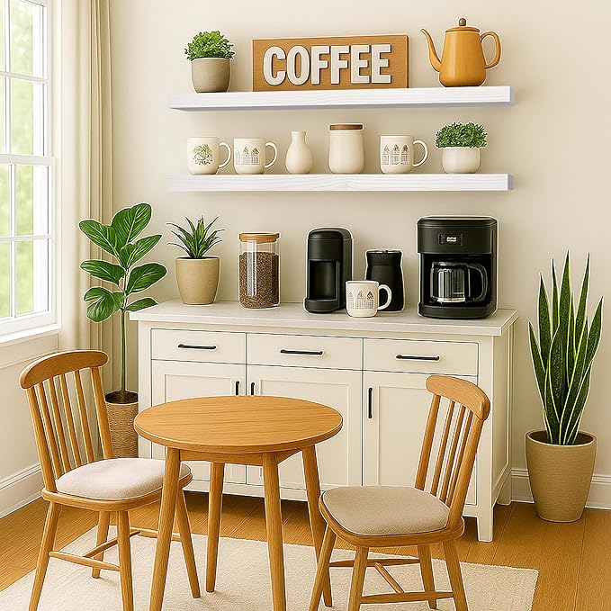 Rustic Floating Shelves 60 inch Long 8 "deep Set of 2, Heavy Duty Wood Wall Mounted Shelves for Bathroom Living Room Kitchen,Book Shelves with Thickened Hidden Bracket-White