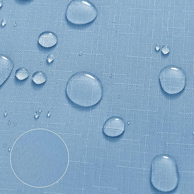 Blue Grey Shower Curtain Ombre Linen Textured Fabric Bath Curtain with Hooks, Modern Decorative Bathroom Shower Curtains for Bathtub Hotel Spa, Light Blue