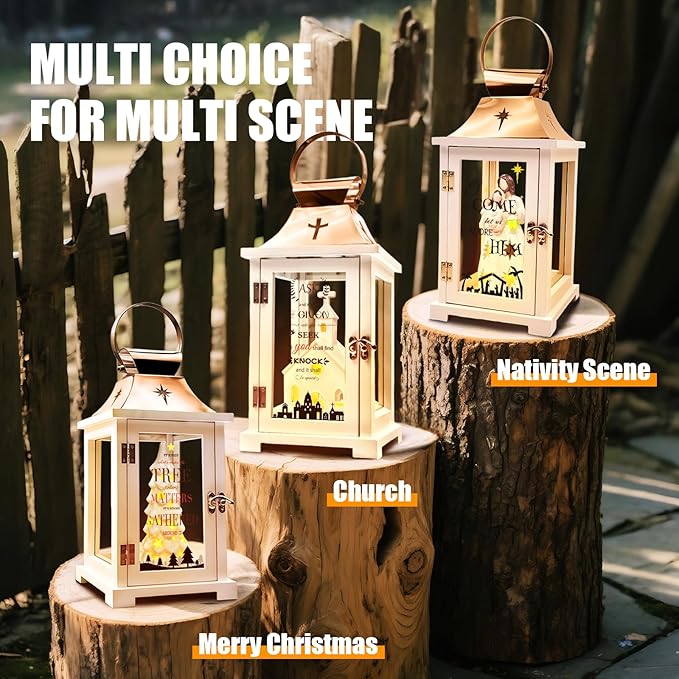 Christmas Village Houses for Table Centerpieces, Christmas Lantern for Modern Farmhouse Decor, Hanging Candle Lantern for Xmas Home Decor Indoor Outdoor, Ceramics Church Figurine