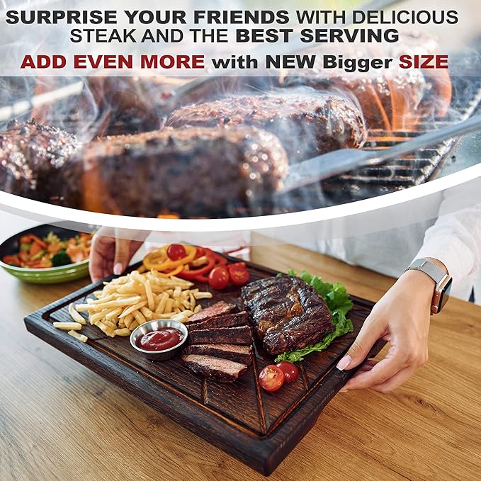 Wooden Steak Board Solid Oak Serving Barbecue Platter Natural Thick Cutting Plate Durable & Quality (X-Large)