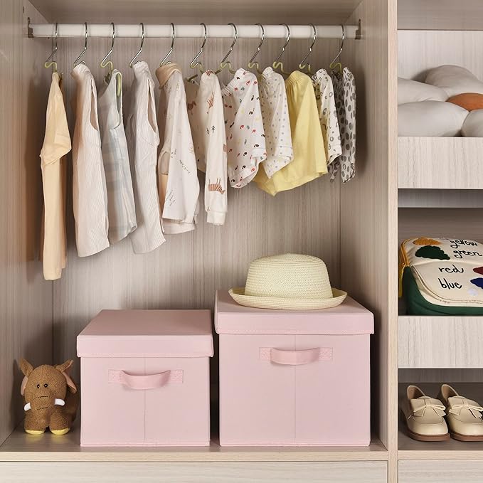 GRANNY SAYS Storage Bins Fabric, Large Storage Bins with Lids, Collapsible Storage Box Closet Shelf, Decorative Storage Baskets for Organizing Bedroom Dorm Nursery, Pink, 3-Pack