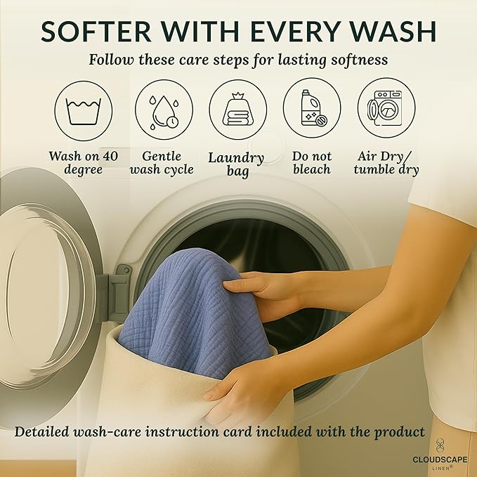 Cloud Scape Linen Extra Large 8-Layer Muslin Throw Blanket, 100% Cotton Gauze Blanket for Couch, Sofa, Bed, Lightweight, Suitable for All Season,50x70, Lavender Blue