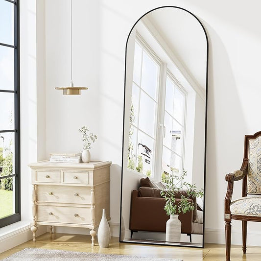 Arched Floor Mirror, 56"x20" Full Length Mirror, Standing Mirror Hanging or Leaning, Body Mirrors with Stand, Wall Mounted Arched-Top Mirrors with Aluminum Frame for Bedroom (Black)