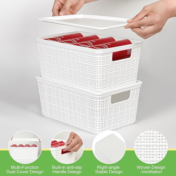 6 Pack Plastic Storage Baskets With Lids,White Breathable Stackable Storage Bins,Small Storage Containers,for Organizing Storage Baskets on Desktops,Closets,Playrooms,Classrooms,Offices