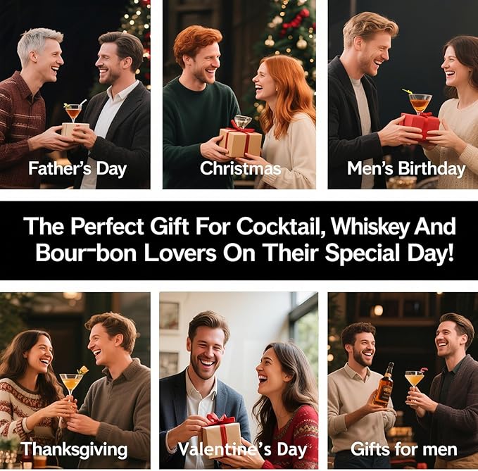 Whiskey Smoker Kit with Torch- 6 Wood Chips, 2 Whisky Glass Sets- Bourbon Cocktail Smoker Set, Old Fashioned Drink Smoker Kit, Ultimate Birthday Gifts for Men, Dad, Husband (No Butane)