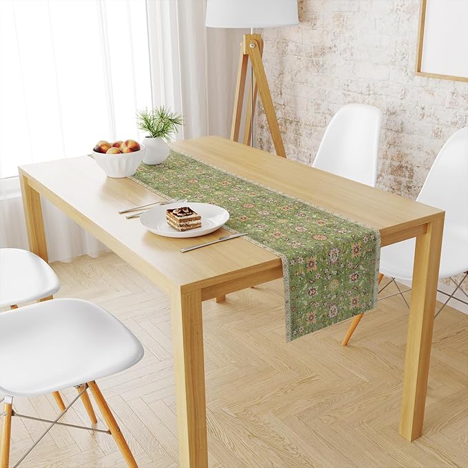 Snycler Table Runner Boho Table Runners Vintage Elegant Farmhouse Table Center Linen Decor for Home Dining Party Entrance (13x48 Inch) Green