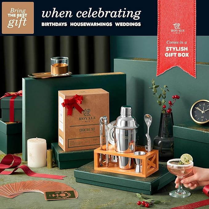 Mixology Bartender Kit with Stand | Home Bar Set with 25 Cocktail Recipes for Drink Mixing | Ideal Bartending Kit for Housewarming Gift | Premium Martini Cocktail Shaker Set with Bar Tools Accessories