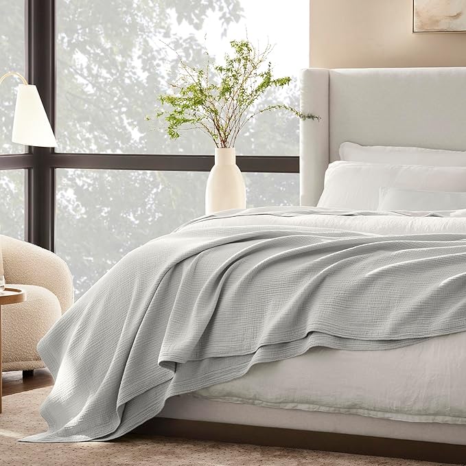 BOLL & BRANCH Dream Bed Blanket - Full/Queen, Mist - Luxury 100% Organic Cotton - Soft, Lightweight and Breathable - Cloud-Like Touch