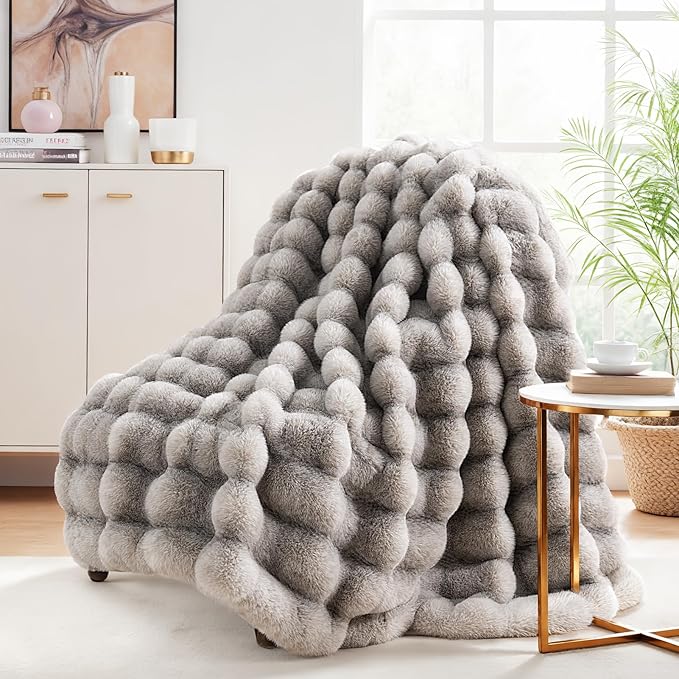 NEXHOME PRO Faux Fur Twin Blanket, Ultra Soft Cozy Warm Fuzzy Fluffy Plush Reversible Blanket for Couch, Sofa, Bed, Home Decor Gift, Tie-dye Grey 6080