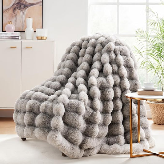 NEXHOME PRO Faux Fur Throw Blanket, Ultra Soft Cozy Warm Fuzzy Fluffy Plush Reversible Blanket for Couch, Sofa, Bed, Home Decor Gift, Tie-dye Grey 5060