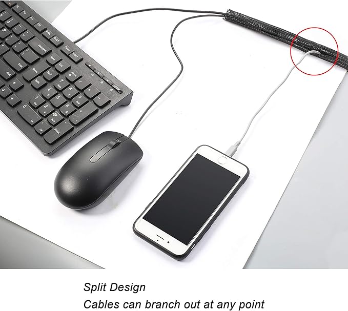 CrocSee 10ft - 3/8 inch Braided Cable Management Sleeve Cord Protector - Self-Wrapping Split Wire Loom for TV/Computer/Home Theater/Engine Bay - Black