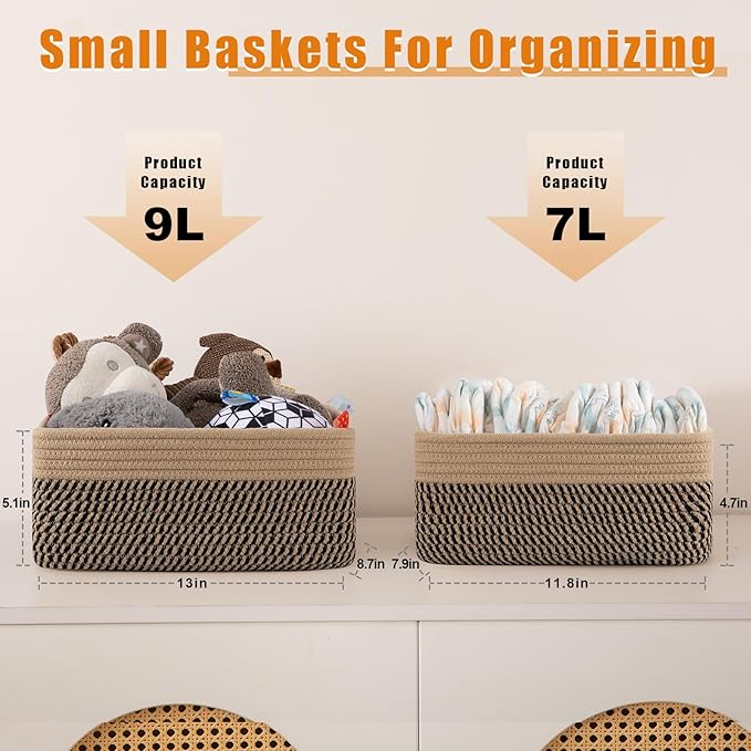 OIAHOMY 4 Pack Storage Baskets for Organizing, Small Baskets for Shelves, Cute Decorative Storage Bins, Organizer Baskets for Gifts Empty, 13''Lx8.7''Wx5.1''H,Black/Yellow
