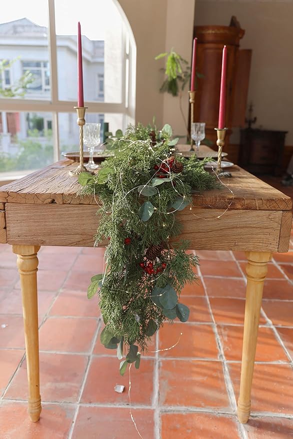 6.3FT Christmas 144 Branch Tips Cedar Garland with LED String Lights, Anna's Whimsy Seasonal Artificial Pine Cypress Garland, Holiday Indoor Outdoor Christmas Decor
