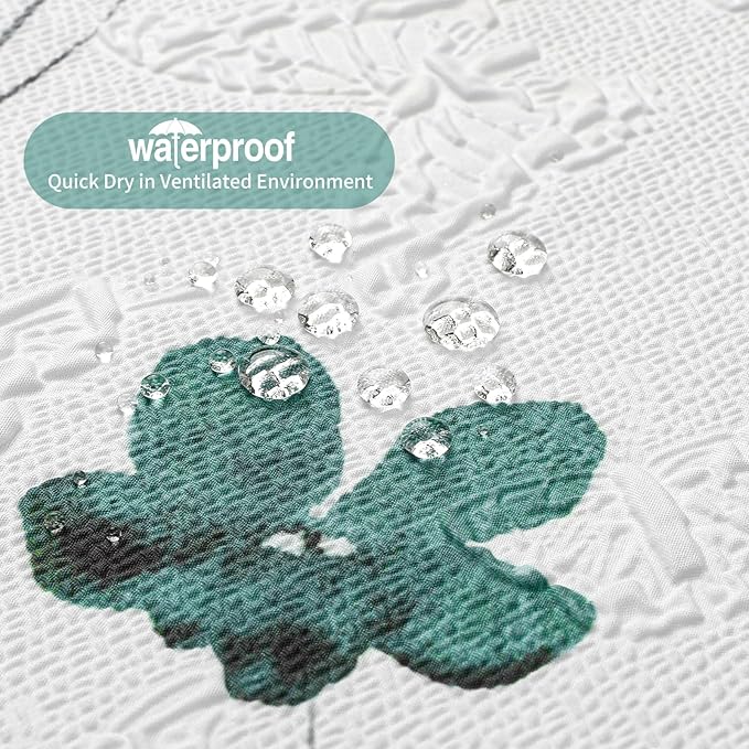 QiyI Watercolor Floral Shower Curtain, 3D Embossed Butterflies Teal Beige Flower Bathroom Curtain, Minimalist White Cloth Bath Curtains, Waterproof Fabric Textured Shower Curtain Set with Hooks, 72x72