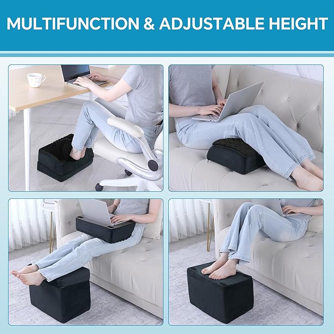ROYALAY Adjustable Foot Rest for Under Desk at Work with Feet Warm Pocket, Ergonomic Foot Stools for Under Office Desk, Leg Rest for Desk with Machine Washable Cover