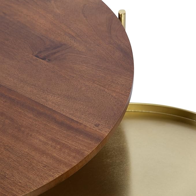 Kate and Laurel Ulani Modern Nesting Coffee Table; Set of 2; Walnut and Gold; 22.5 x 20.25; Decorative Sophisticated Mango Wood and Metal End Tables for Display and Storage