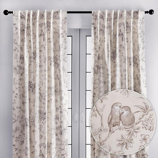 Maison d' Hermine Curtains for living room 100% Cotton 108 inch length Two Panels Light Filtering Toile Curtain for Bedroom Windows with rod and loop Pockets Drapes (Jouy Paradise Beige, 50"W x 108"L)
