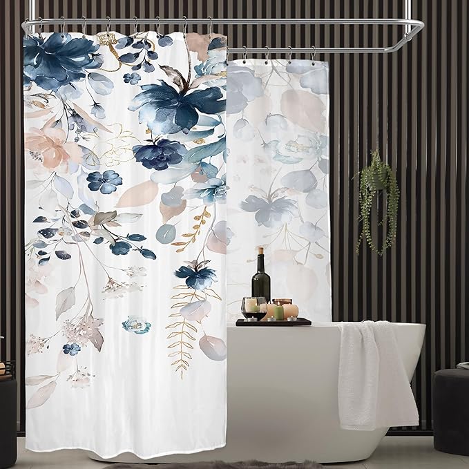 Pink and Blue Floral Shower Curtain 108Wx72H Inch Extra Wide Rustic Flower Eucalyptus Leaf Shabby Chic Plant Botanical Spring Bathroom Set Country Bath Curtain Bathtub Accessories Home Decor