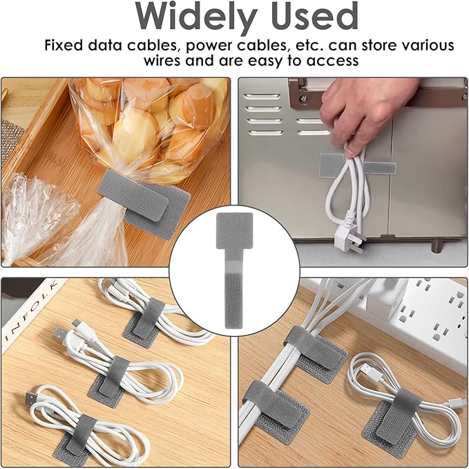 Cable Management Clips, 40Pcs Home Office Organizer Hook and Loop Tape - Self-Adhesive Desk Cable & Cord Management for Under Desk, Wall, Home, Office