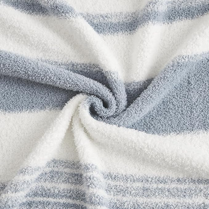 WRENGONGE Grey Blue Throw Blanket, 60x80 Soft Cozy Striped Throw Blankets for Couch, Sofa, Bed, Travel, Lightweight Fluffy Warm Plush Decorative Blankets for Women, Men,Kids Gift