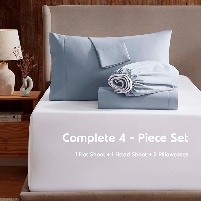 Nestl Extra Deep Twin XL Sheet Set - 4 Piece Breathable & Cooling Sheets - Hotel Luxury Bedding Set w/18-24 Inch Deep Pockets - Easy & Secure Fit - Super Soft, Wrinkle Free & Comfy - Ice Blue