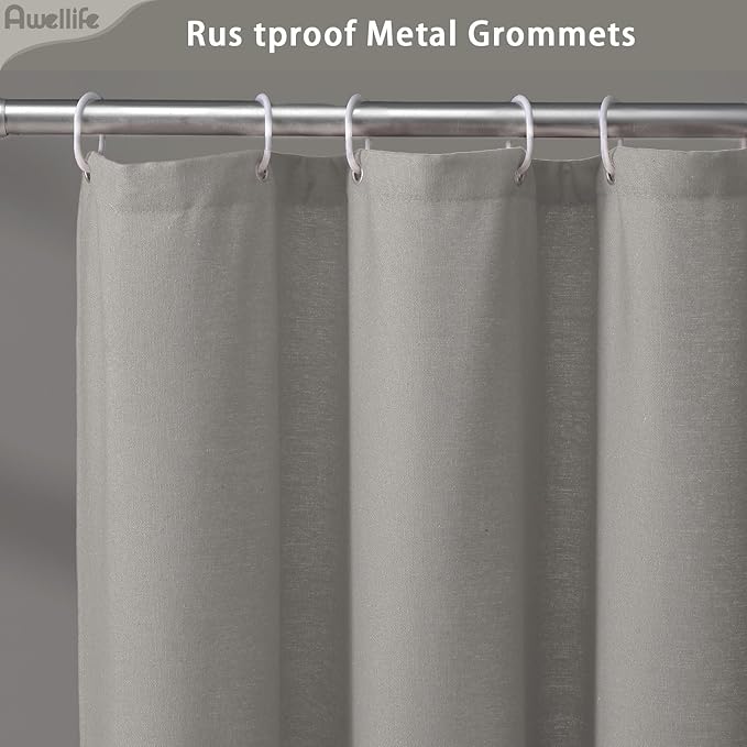 Awellife Farmhouse Grey Shower Curtain Button Linen Textured Woven Fabric,Country Style 72" W x 72" L