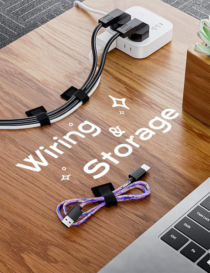 150pcs Hook and Loop Cable Ties, gliship Adhesive Wire Management, Adjustable Cable Straps Keeper Cord Holder, Sticky-Back Cord Organizer for Kitchen Appliances, Office, Home - Grey＆White＆Black