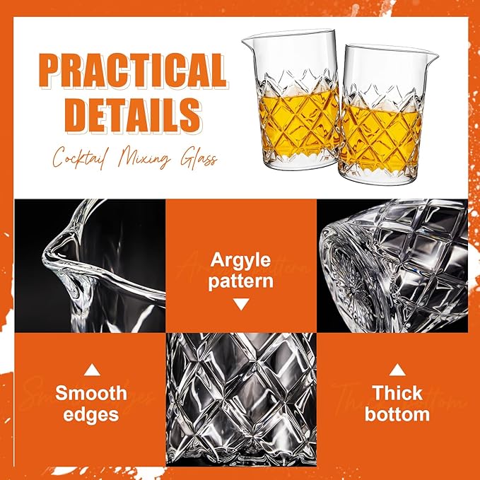 Dandat Cocktail Mixing Glass Crystal Stirring Glass Thick Bottom Seamless Cocktail Pitcher for Home Bartender Bar Whiskey Martini Drink Shaker Accessories(1 Pcs,24 oz)