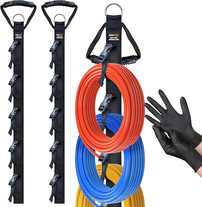 Extension Cord Organizer 2 Pack, Cord Storage Organizer with 5 Slots, Garage Garden Storage Straps, All in One Hanger Straps for Cable, Hose, Rope, Tool Management