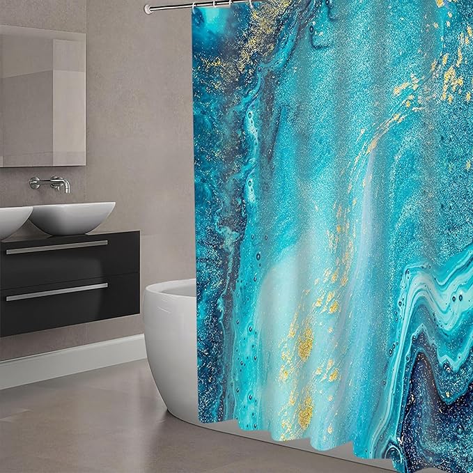 Domoku Blue Gold Marble Shower Curtain,Blue Golden Cracked Lines Abstract Modern Shower Curtain for Bathroom Decor,Waterproof Texture Washable Fabric Shower Curtain,72 X 78