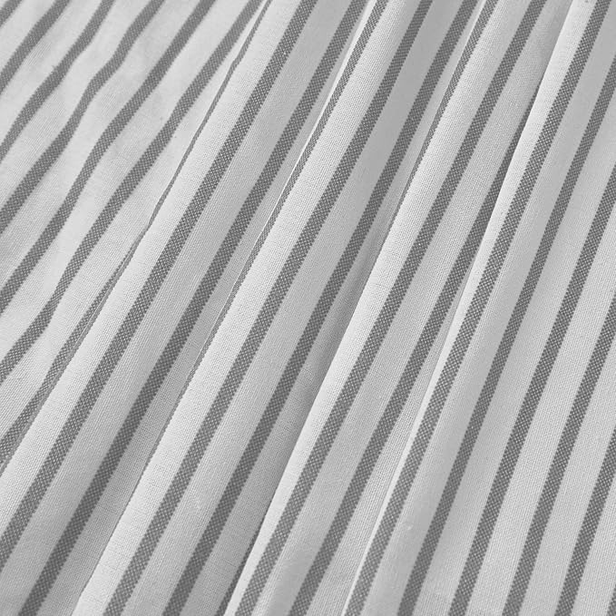 Awellife Farmhouse Beige Shower Curtain Button Linen Textured Woven Fabric,Pleated Grey Stripe,Country Style,36" W x 72" L