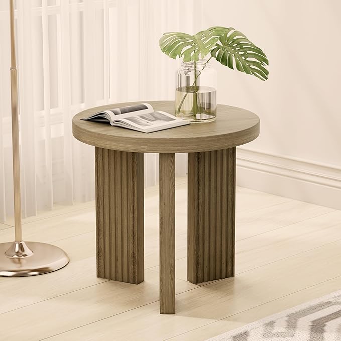 Small Round Side Table, 17.52" Coffee Table with Smooth Thick Mesa, Circle End Table with X Shaped Stable Legs, Accent Tea Table for Living Room, Office, Walnut