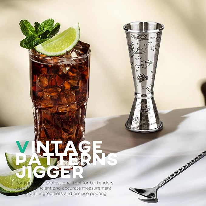 Homestia Jigger for Bartending with 1 Pourer, Japanese Jigger with Measurements Inside, Jigger 2oz 1oz, Shot Measure Jigger, Bar Jigger Bartender Tool Accessories (Silver)