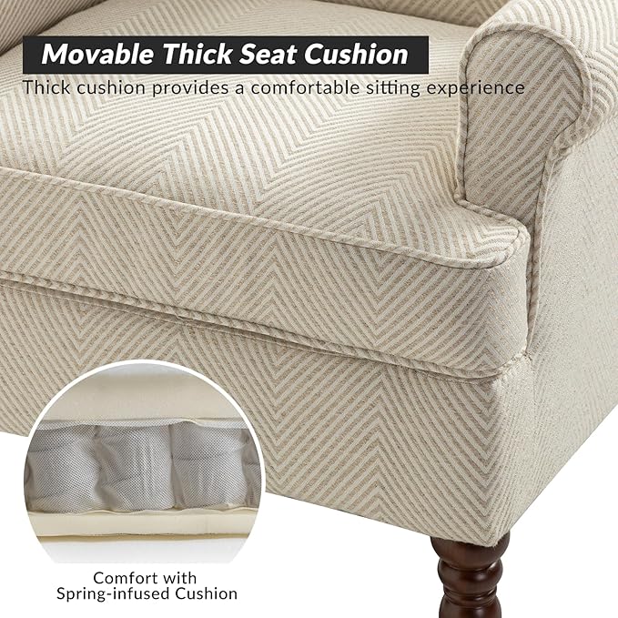 HULALA HOME Wingback Accent Chairs Set of 2 with Retro Wood Legs, Traditional Fabric Armchairs for Bedroom Living Room, Comfy Upholstered Sofa Chairs Reading Chairs, Tan