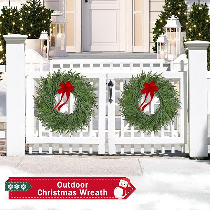 26 Inch Christmas Wreaths for Front Door Real Touch Large Xmas Winter Pine Cedar Wreaths for Windows Outdoor Indoor Christmas Holiday Home Yard Farmhouse Wall Front Door Porch Hanging Decor Clearance