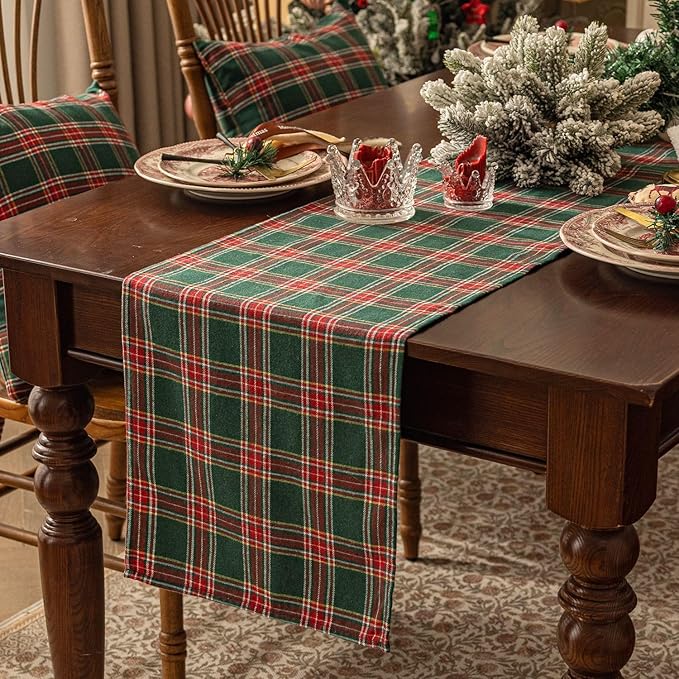 Softalker Christmas Checkered Tartan Table Runner - Green Buffalo Plaid Xmas Stain Resistant Washable Table Decoration for Dining/Parties/Holiday Decor, 13 x 48 Inch